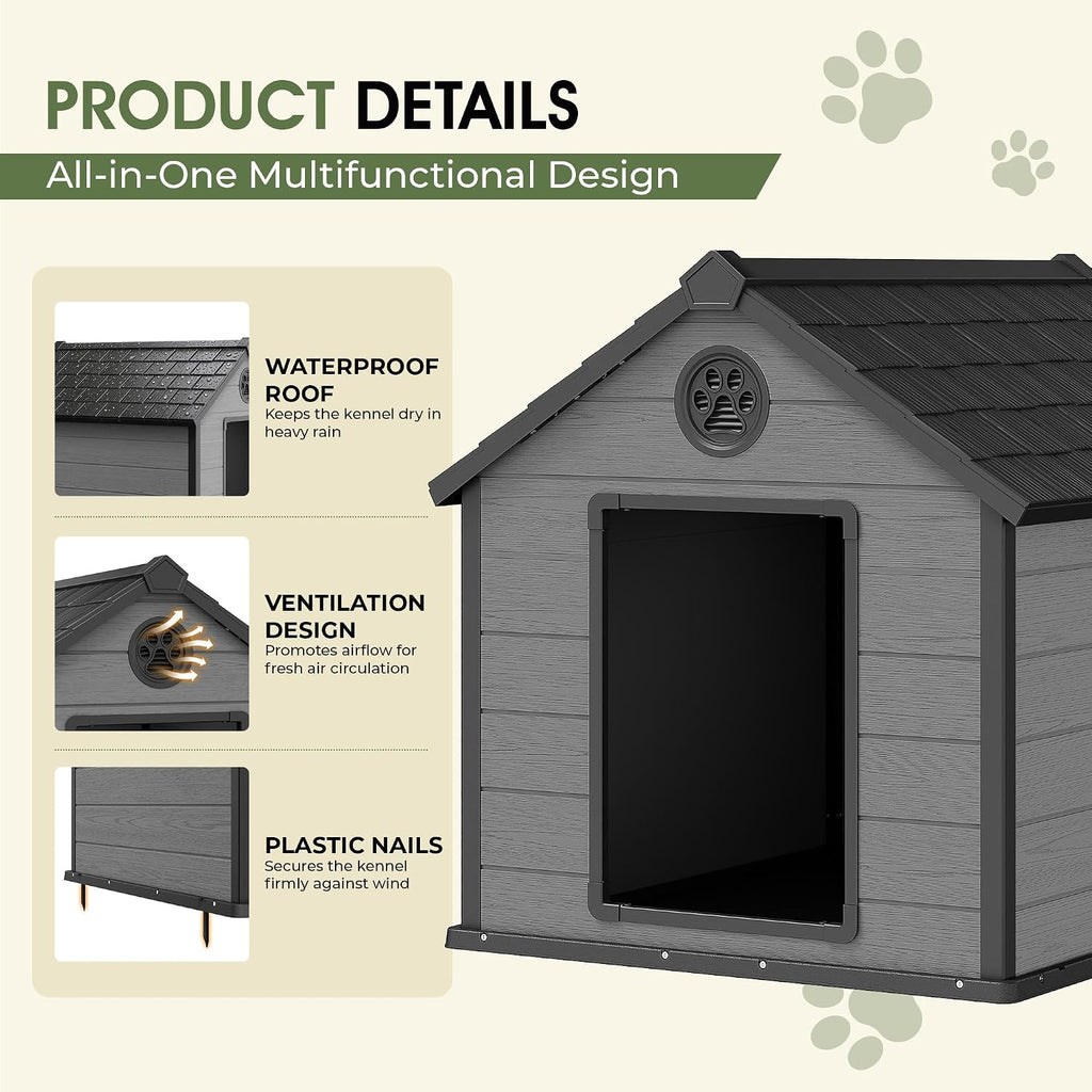 Extra-Large Giant Dog House Outdoor Indoor for Large Dogs Durable Plastic Waterproof Doghouse with Air Vents