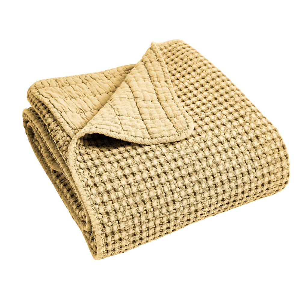 Mills Waffle - Throw - Ochre Cotton Waffle - Throw Size 50 x 60in.