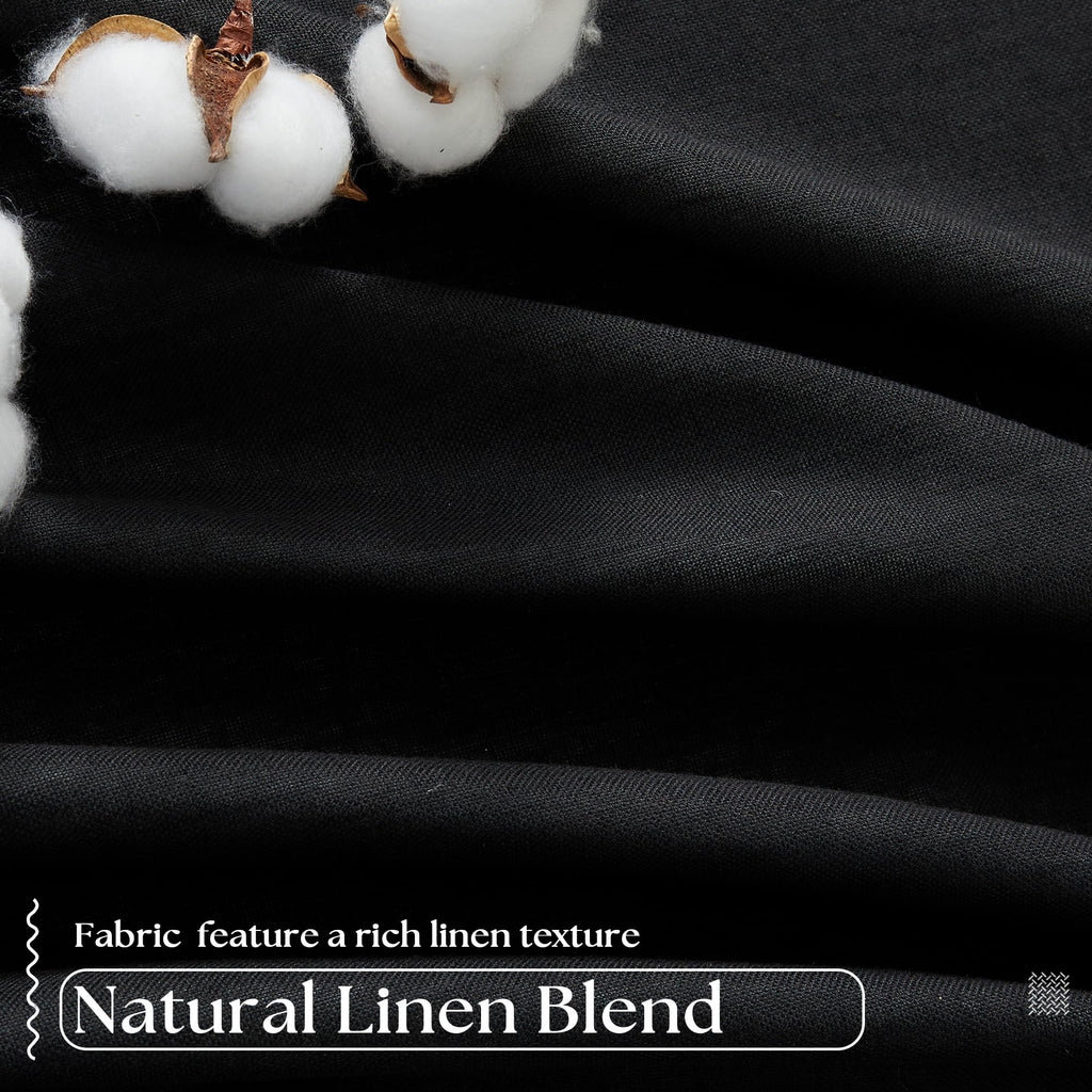 Black 100% Blackout Pinch Pleat Linen Curtains 108 Inches Long