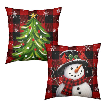 Christmas Buffalo Plaid Snowman Xmas Tree Pillow Covers 18x18 Set of 2