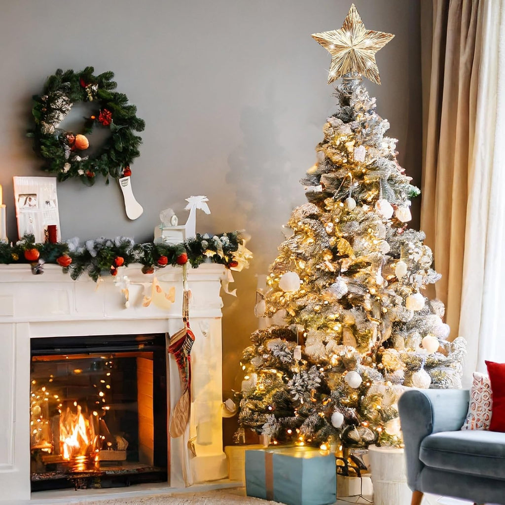 10 Inch Champagne Star Christmas Tree Gold Topper Hollow Glitter