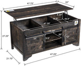 Lift Top Coffee Table with Sliding Barn Door 48" W Rustic Storage Coffee Tables