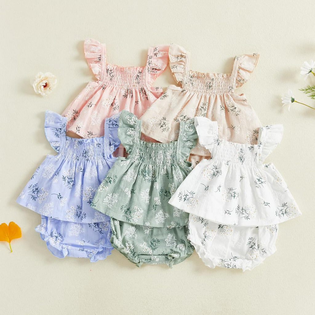 Baby Girl Summer Clothes Cute Ruffle Tops Dress Shorts Outfits Set Infant Toddler Shirt Bloomers Princess Outfit