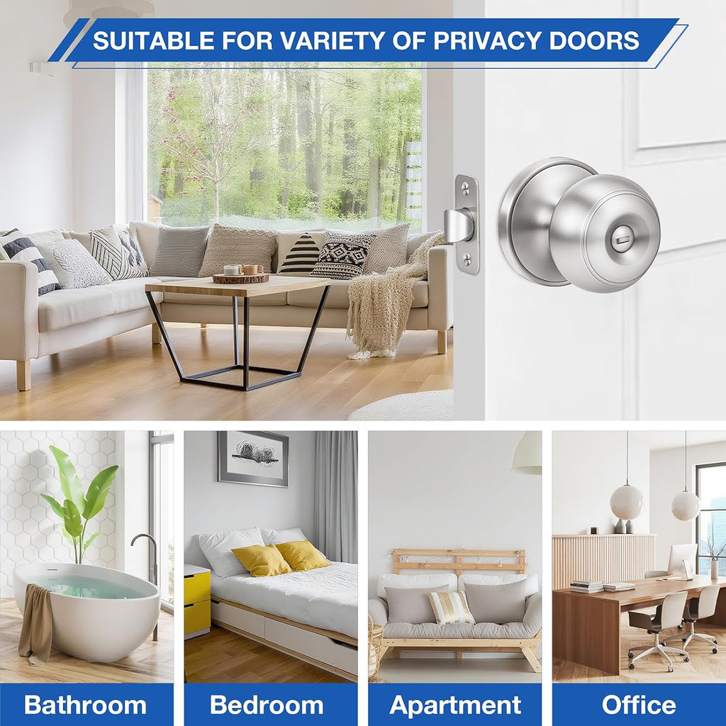 10 Pack Brushed Nickel Door Knobs,Privacy Door Knob with Lock, Interior Doorknobs Silver, Keyless Door Locks Set s