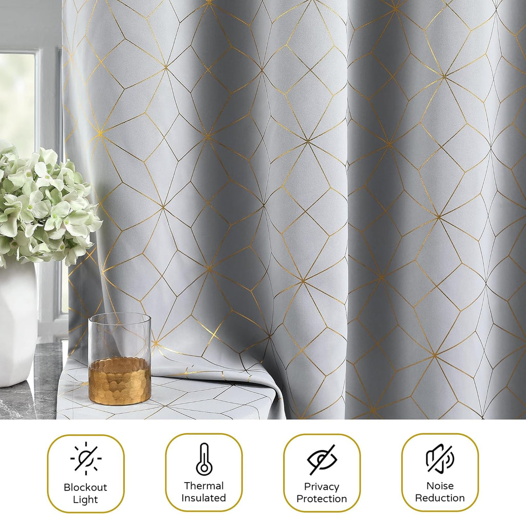 100% Blackout Curtains 84 Inches Long for Bedroom Living Room Moroccan Gold Patterned Drapes Thermal Insulated