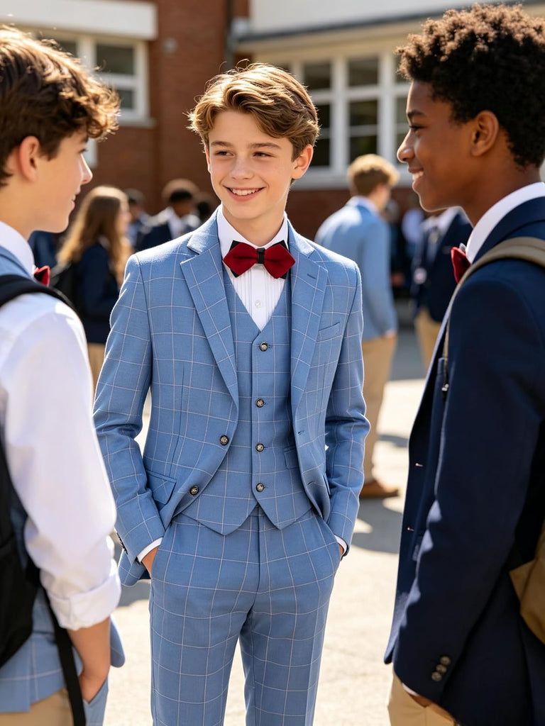 Boys Suit Kids Wedding Ring Bearer Outfit Casual Party Plaid Tuxedo Set