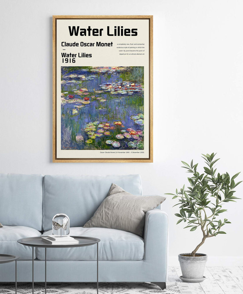 Framed Canvas Print Wall Art Water Lilies Master Artist Claude Monet Nature Wilderness Oil Painting Impressionism
