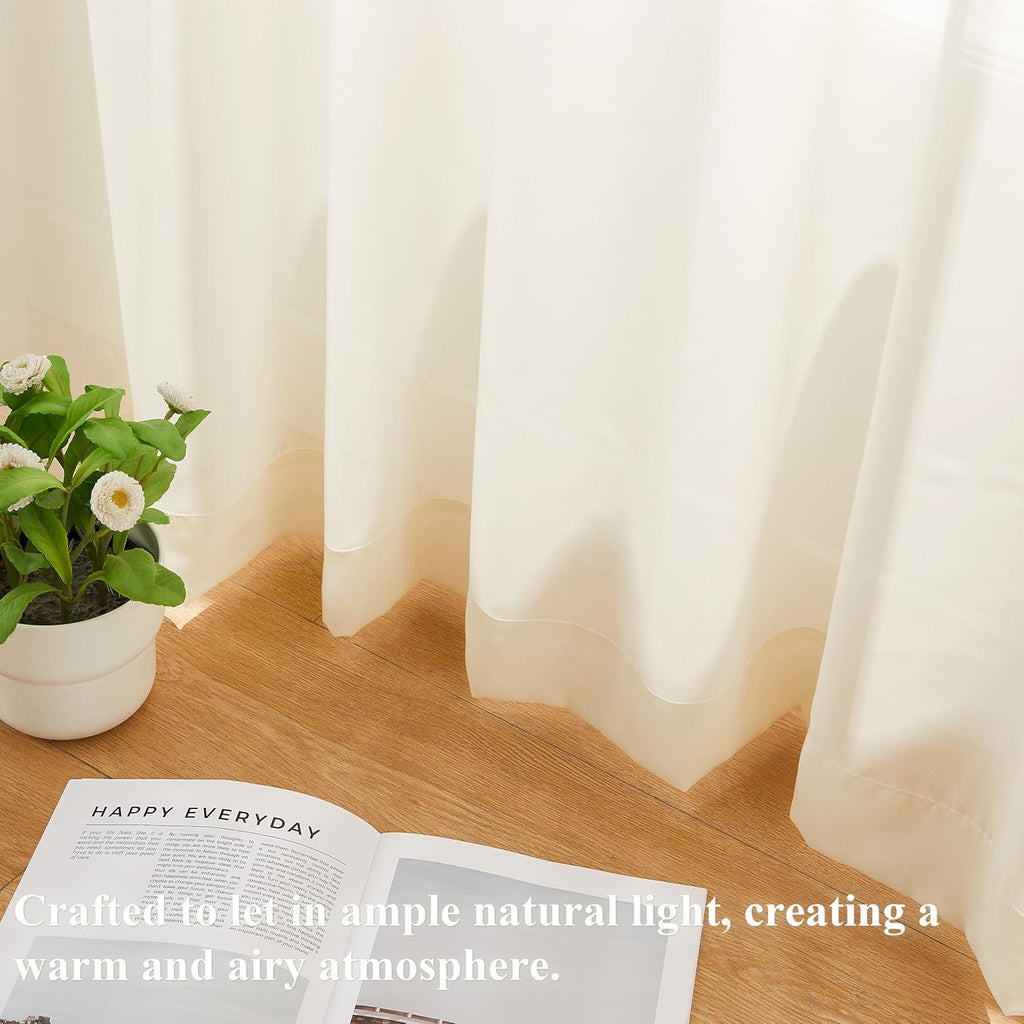 95 Inches Long Egret Ivory Pinch Pleated Sheer Curtains for Bedroom Living Room Sliding Patio Door,Farmhouse Textured
