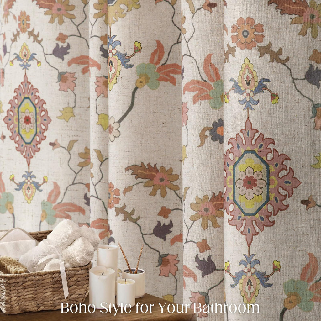 Boho Vintage Shower Curtain, Aesthetic Bohemian Patterned Shower Curtains, 72Wx84H