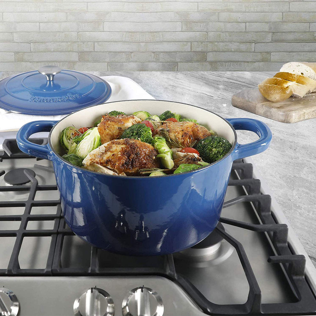 Artisan 7-Quart Round Enameled Cast Iron Dutch Oven - Sapphire Blue, Durable Heavy-Duty Cookware for Slow Cooking
