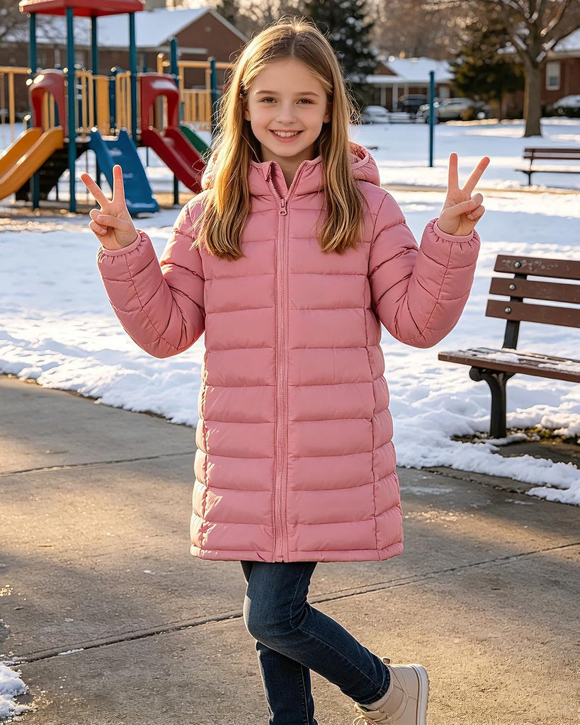 Girls Winter Coat Lightweight Long Hooded Puffer Jacket