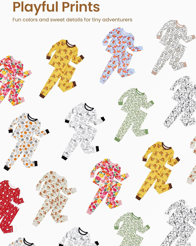 Bamboo Viscose Pajama Set for Toddlers with Improved Tensile Strength, Snug Fit Pjs Sleeper for Baby Boys Girls Kids