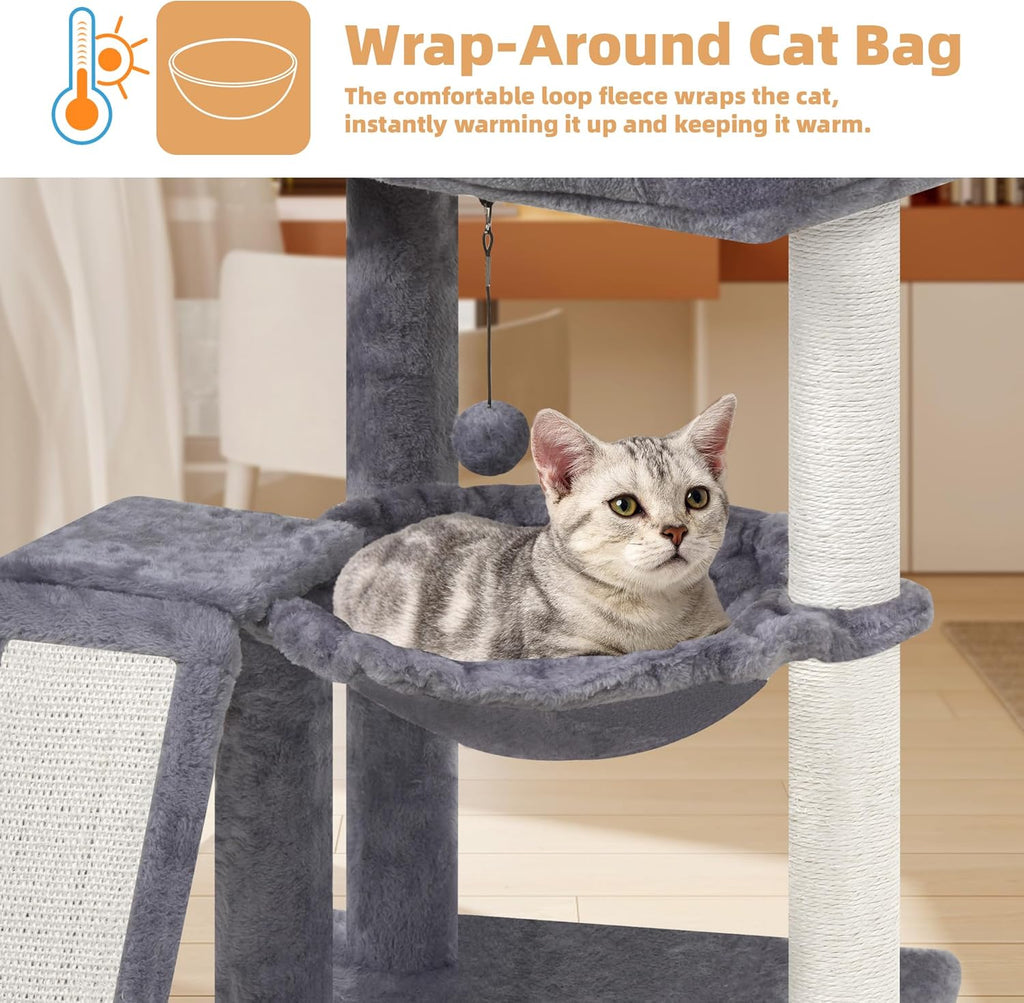 YOUPET Cat Tree with Cat Scratching Post for Indoor Cats, Cat Tower with Scratching Board and Playful Toy Balls