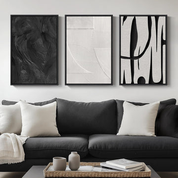 Framed Black and White Modern Abstract Wall Art set, 3 Piece Canvas Prints