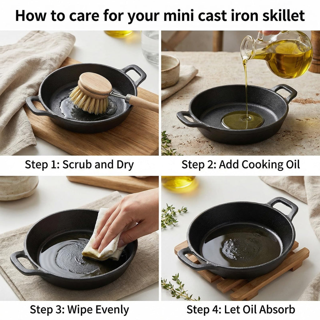 Mini Cast Iron Skillets Set of 6, 4.8 Inch Small Cast Iron Pans with Double Handles, Black Individual Serving