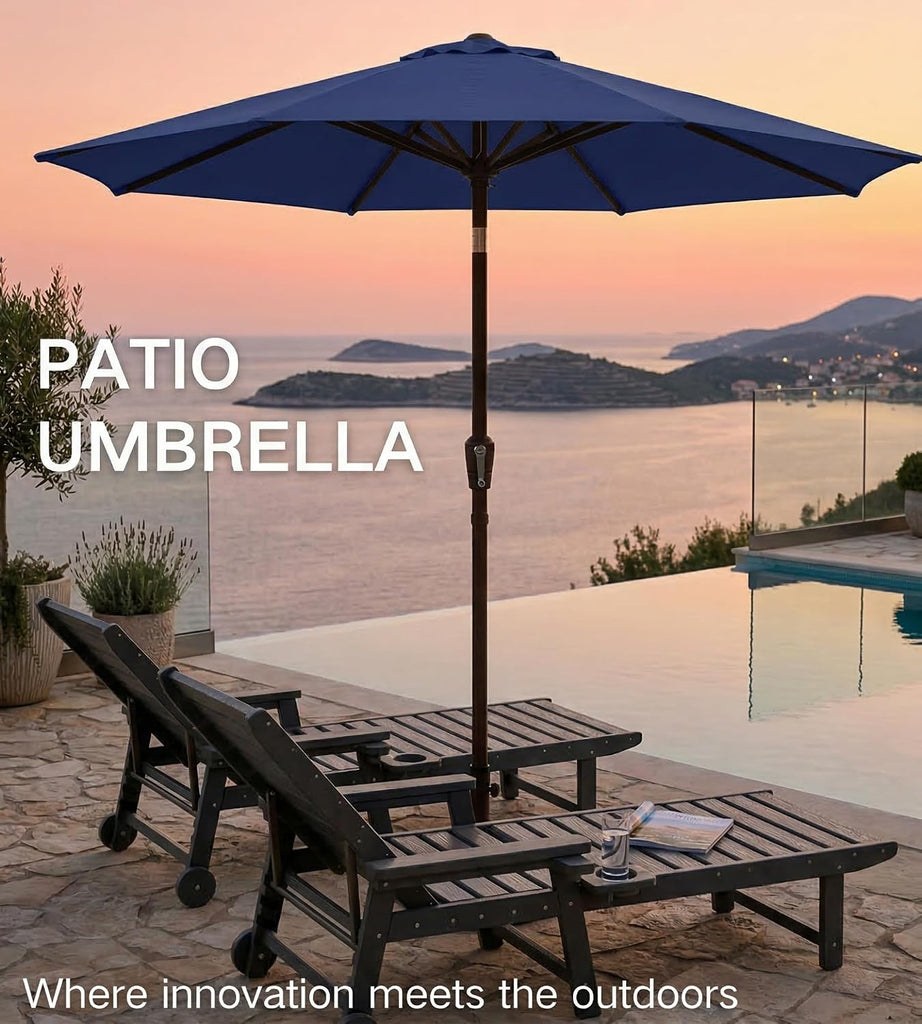 PatioKingdom 9FT Patio Outdoor Umbrella-UPF 50+ Sun Shade with Wind Vent, Push-Button Tilt & Smooth Crank Lift