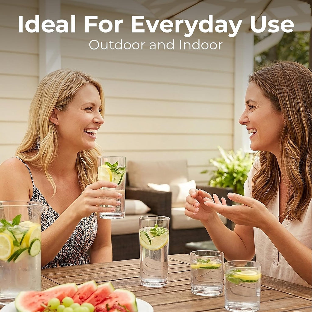 Plastic Drinking Glasses (Set of 8) - Mixed 16oz & 12oz Acrylic Shatterproof Cups & Outdoors - Glass Look - BPA &