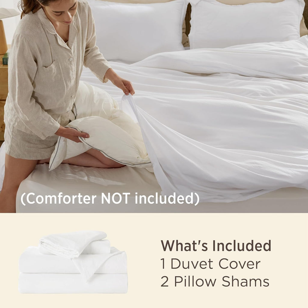 White Duvet Cover King - 3 Pieces Prewashed Cotton-Like Polyester Extra Soft Bedding Set, Includes 1 Duvet Cover