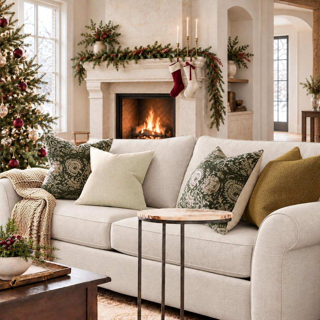 Christmas Pillow Covers 26x26 Set of 2 Printed Floral Throw Pillows Farmhouse Pillow Cases Vintage Decorative Cushion