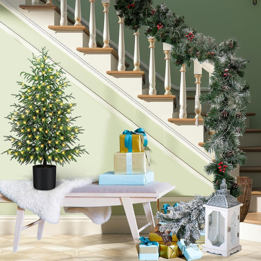 4FT Prelit Norfolk Pine Christmas Tree with 80LED Lights, Battery Operated