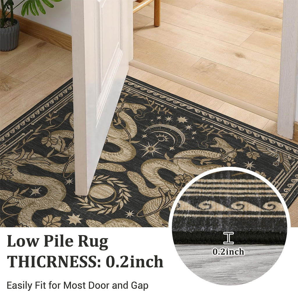 Snake Washable Runners s 2x6 Runner Rug Non Slip with Rubber Back Forest Soft Low-Pile Stain Resistant Thin Carpet
