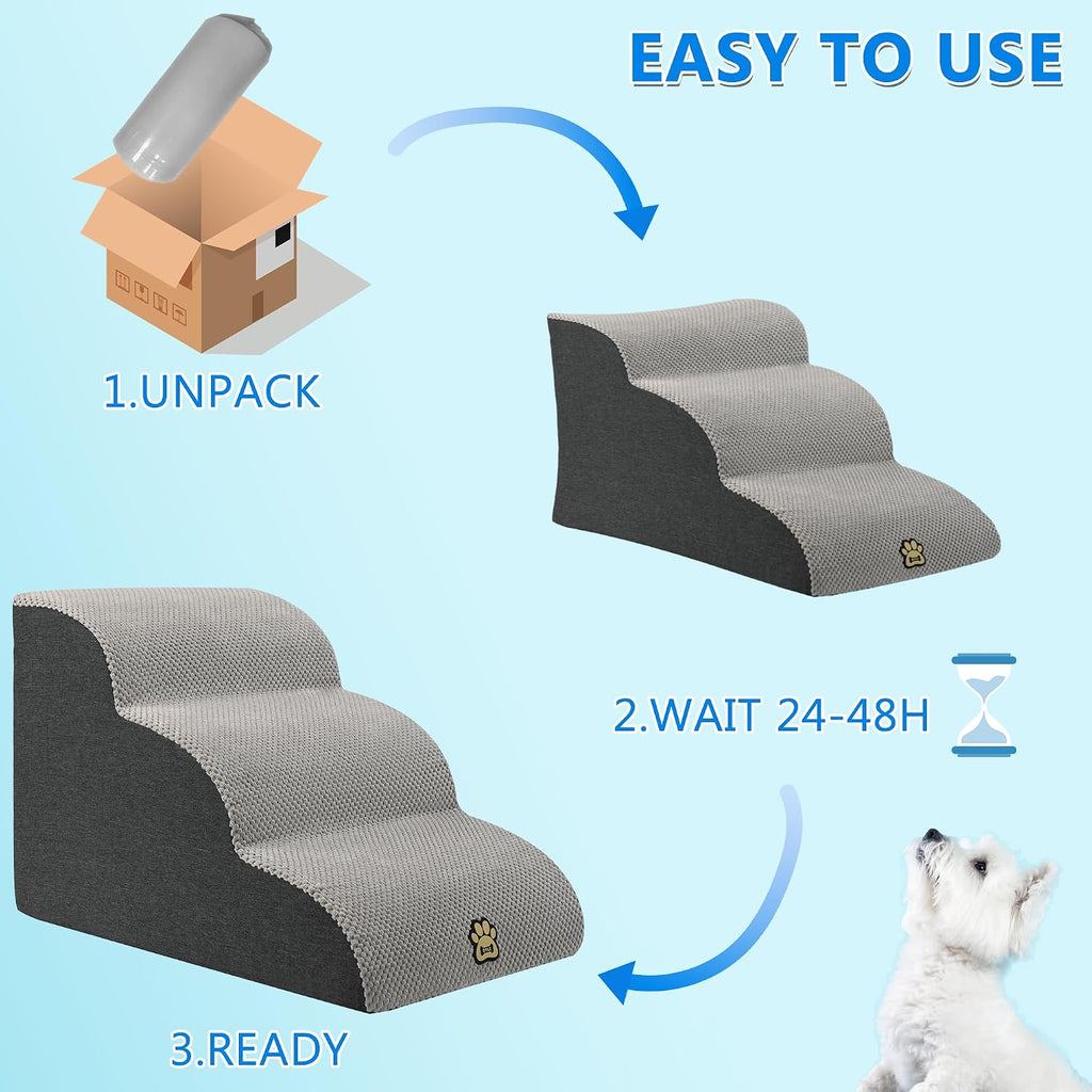 Pet Steps Dog Stairs for Sofa Couch and Bed High Density Sponge Pet Ramp with Removable Washable Cover Non-Slip Base