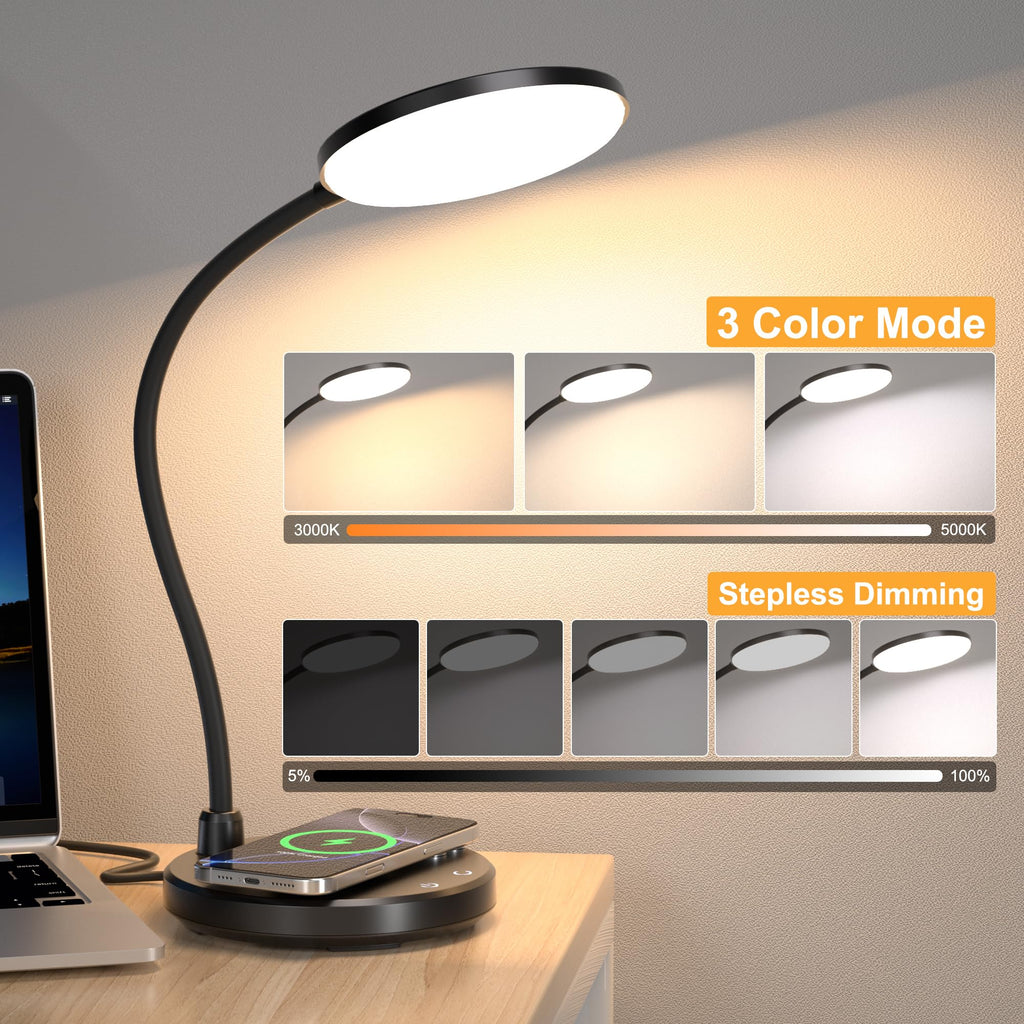 Wireless Charging Desk Lamp, 800LM, CRI95+, Black