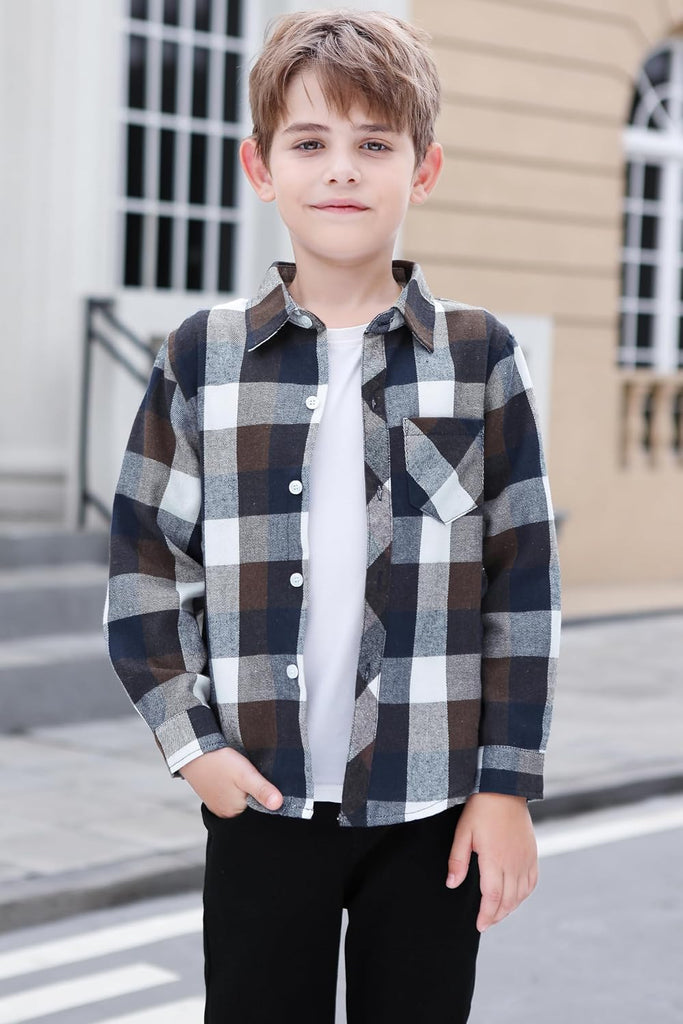 Boys Flannel Plaid Long Sleeve Button Down Shirt