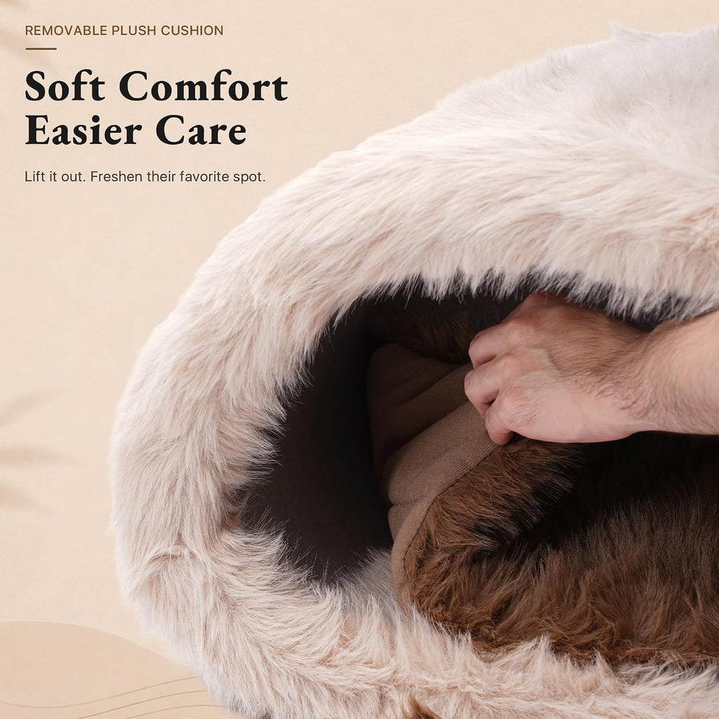 Small Cat Tree s with Spacious Condo for Large Cats, 41-Inch Modern Cat Tower with Faux Fox Fur, Curved Lounge