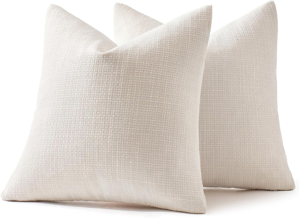 Burlap Linen Throw Pillow Covers 18x18 Inch Set of 2 Cream White Christmas Decorative Pillows Modern Farmhouse Soft
