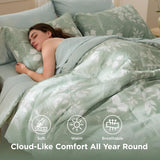 Queen Comforter Set - 7 Pieces Floral Sage Green GentleSoft Bedding Sets