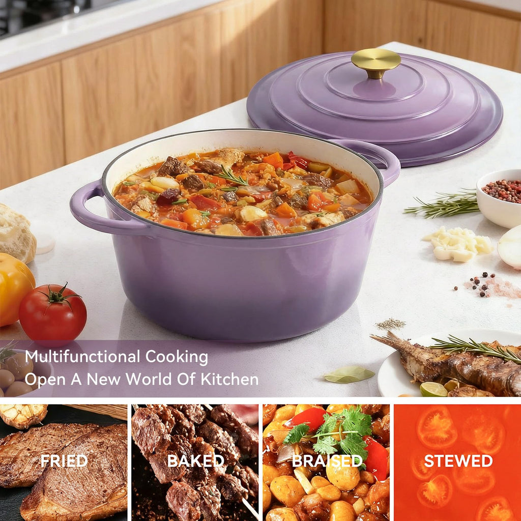 6 Quart Enameled Dutch Oven Pot with Lid, Cast Iron Dutch Oven with Dual Handles for Bread Baking, Cooking, Non-stick