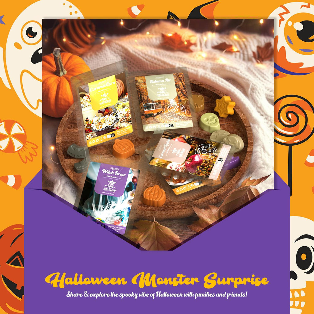Halloween Scented Wax Melts, Strong Scented Soy Wax Cubes/Tarts Variety Set for Fall- Pumpkin Pie, Caramel Apple