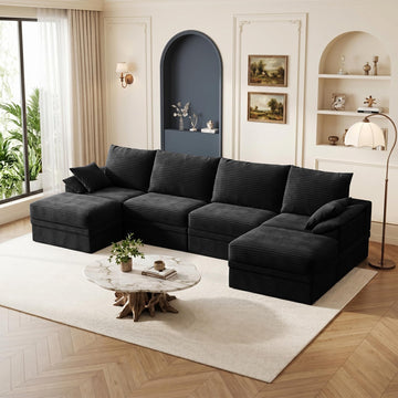 142" Modular Sectional Sofa Boneless Couch with Storage, U-Shape 4 Seat Comfy Modern Couch Sofa with Chaise, 27" Deep