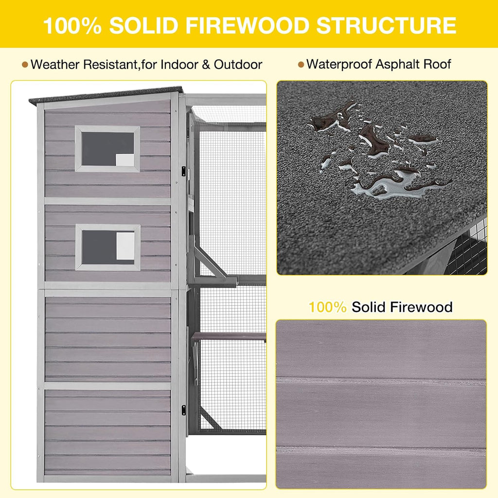 Catio Outdoor Cat Enclosure Feral Cat House Large Kitty Shelter with Run Cat Cage with Platforms 76.8" L x 35.8" W x