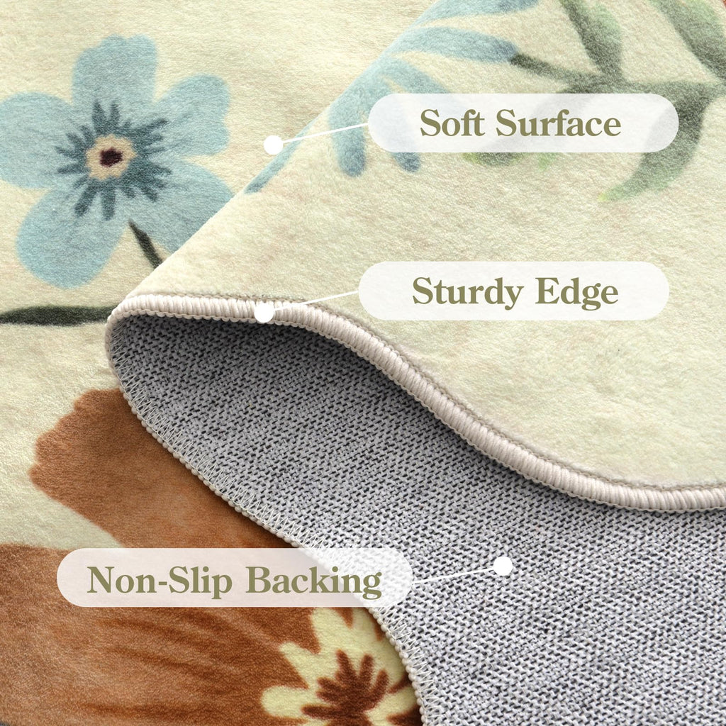 Floral Hallway Runner Rug Non Slip, 2'6''x10' Soft Washable Runner