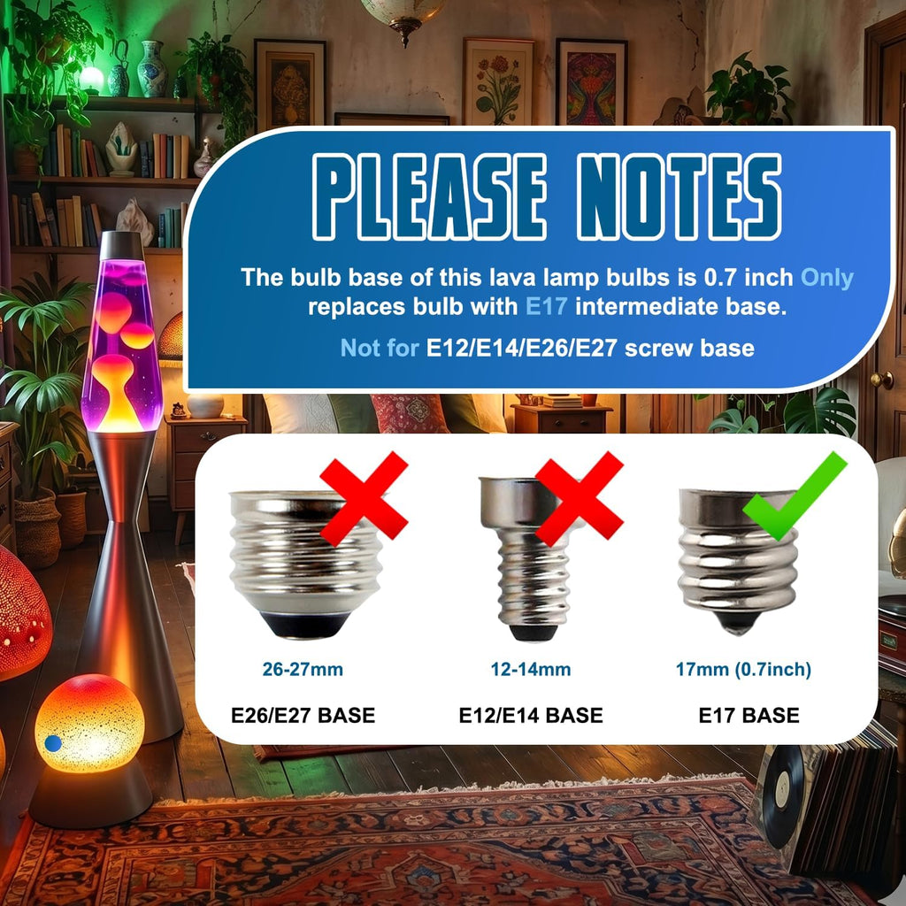 Lava Lamp Bulbs, 4 Pack 40 Watt Lava Lamp Bulbs, S11 E17 Base Replacement - Compatible with 14.5-Inch/20-Ounce Lava
