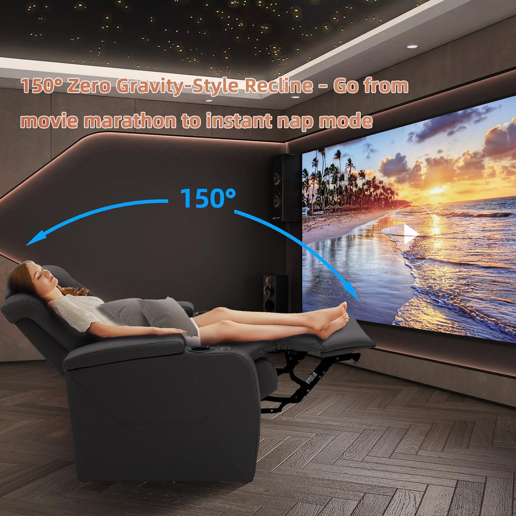Home Theater Seating, Classic Series Leather Movie Theater Chairs, Power Headrest and Memory with C-Type USB Charger