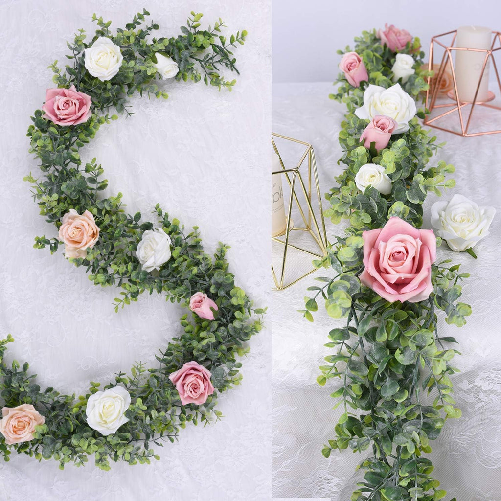 Faux Eucalyptus Garland Plant, 2 Pack Artificial Vines Hanging Eucalyptus Leaves Greenery Garland for Wedding - Set of 2