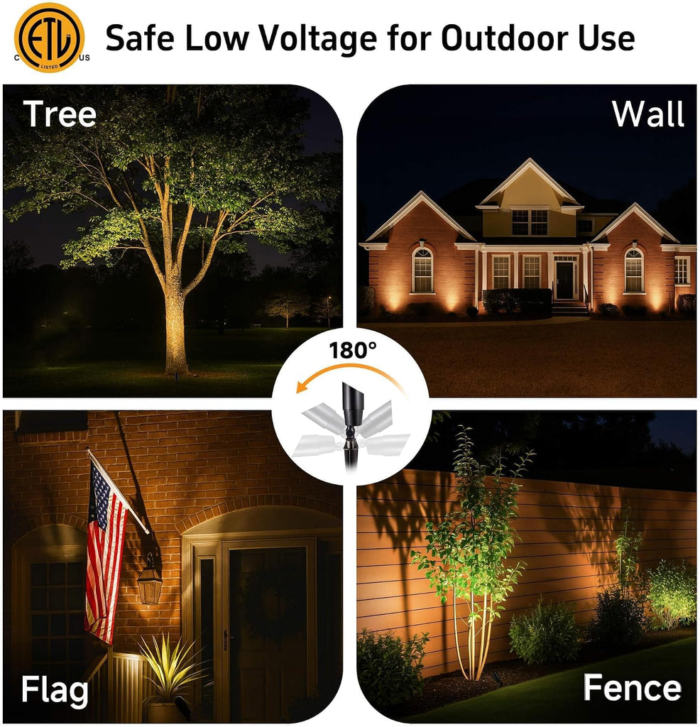 Brass Landscape Lighting - Black Outdoor Low Voltage Spotlights LED, 12V Wired Uplights, Waterproof Spot Lights for