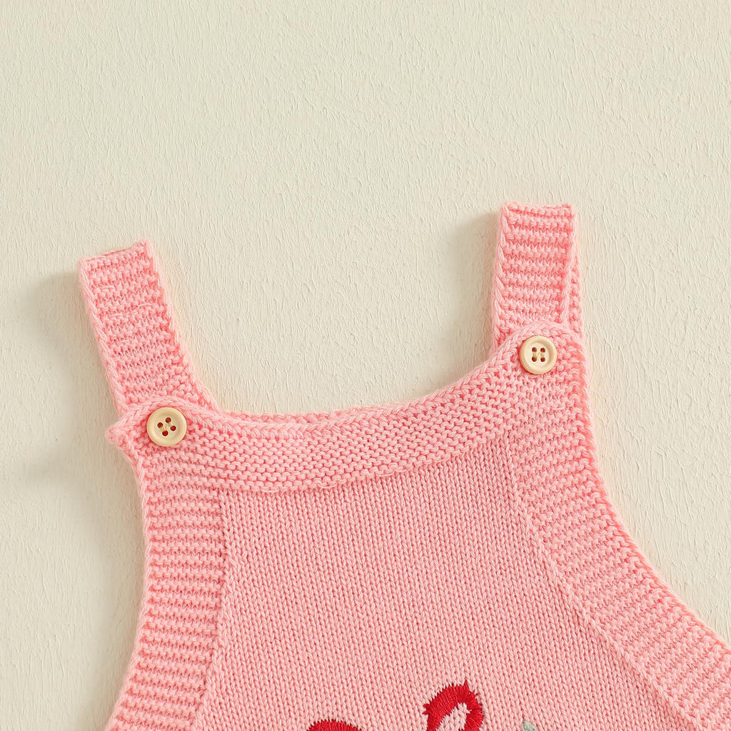 Newborn Christmas Sweater Romper Infant Baby Girl Crochet Knit Sweaters Rompers Embroidery Outfit Xmas Bodysuit Pink
