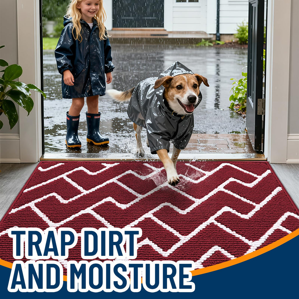 Front Door Mat 32x20, Low-Profile Easy Clean Doormat, Burgundy