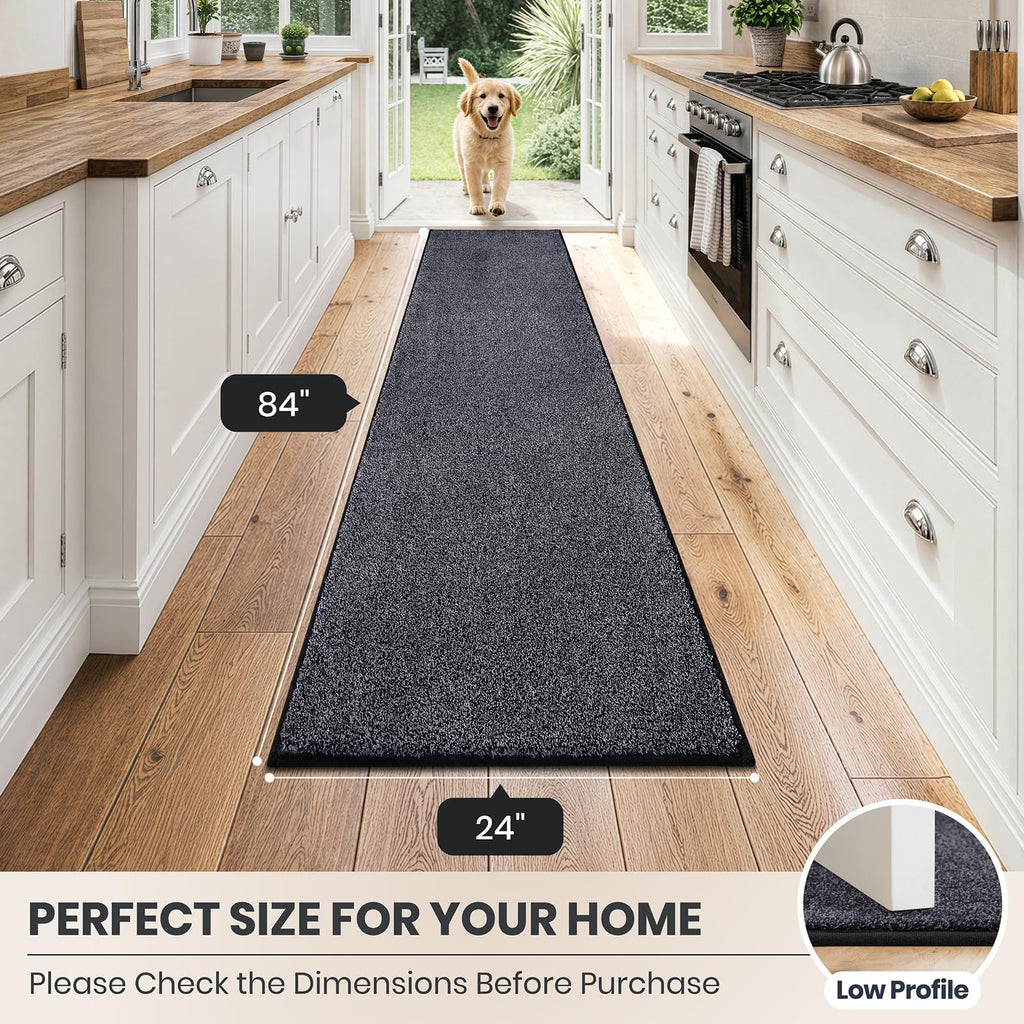 Hallway Runner Rug, 24" x 84", Bluish Grey-Black
