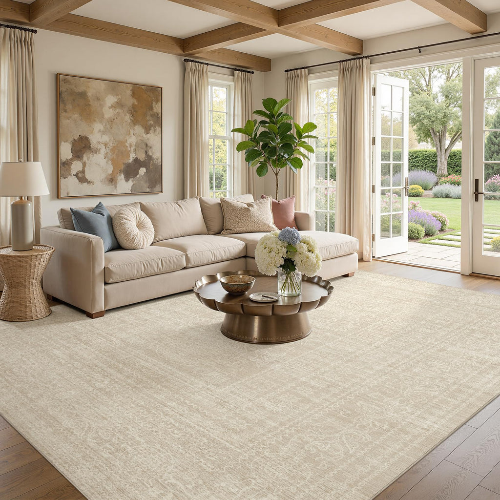 Neutral Area Rugs Washable, Beige