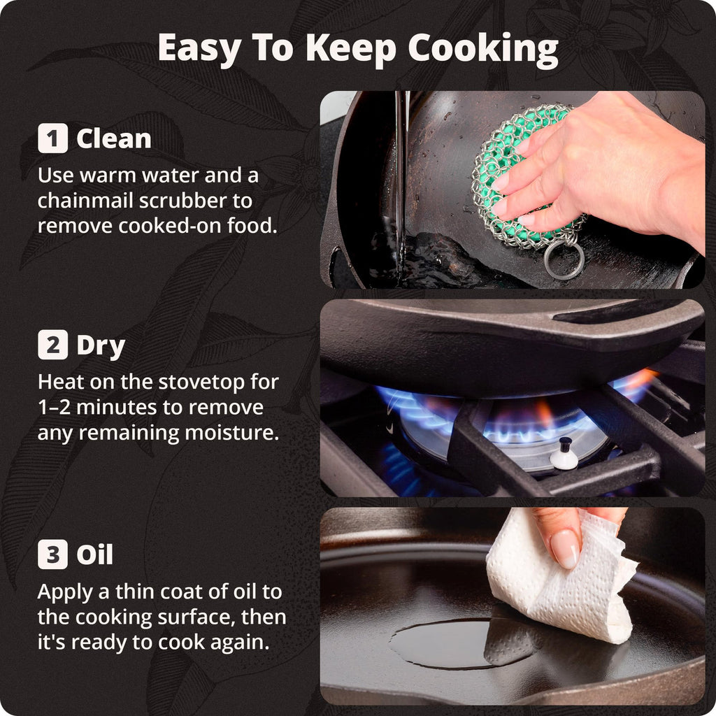 10" Cast Iron Skillet, Smooth Surface, Nonstick-Like Release