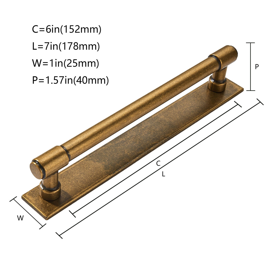 5 Pack 6 Inch(152 mm Center to Center Antique Brass Cabinet Pull Backplate with Base Plate Zinc Solid Vintage Kitchen