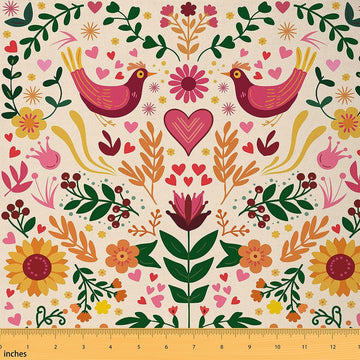 Colorful Flowers Fabric by The Yard, Exotic Boho Floral Decor Fabric for Sewing Supplies, Valentine's Day Theme Fabrics