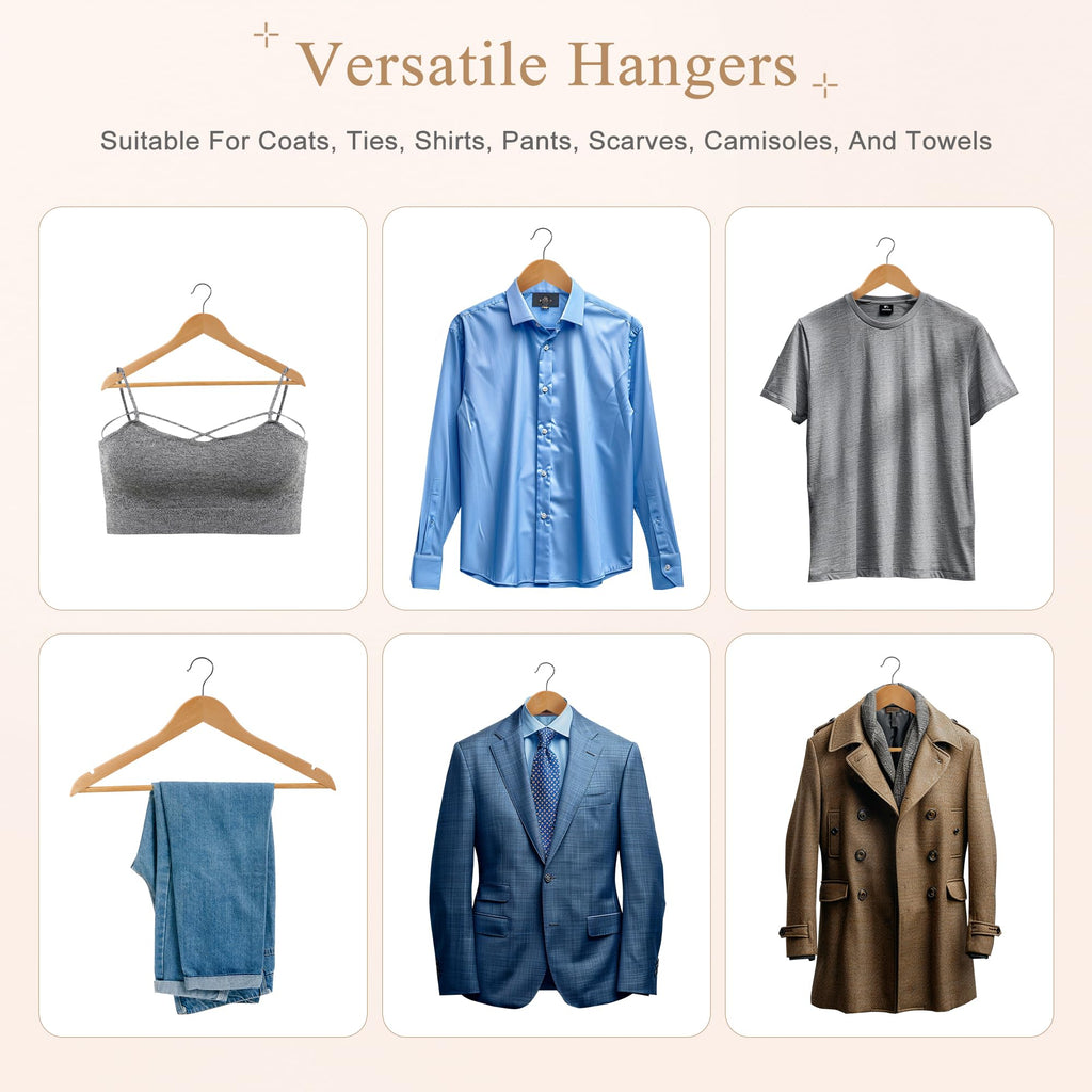 Wooden Hangers 50 Pack, Solid Wood Hanger with Non Slip Pant Bar