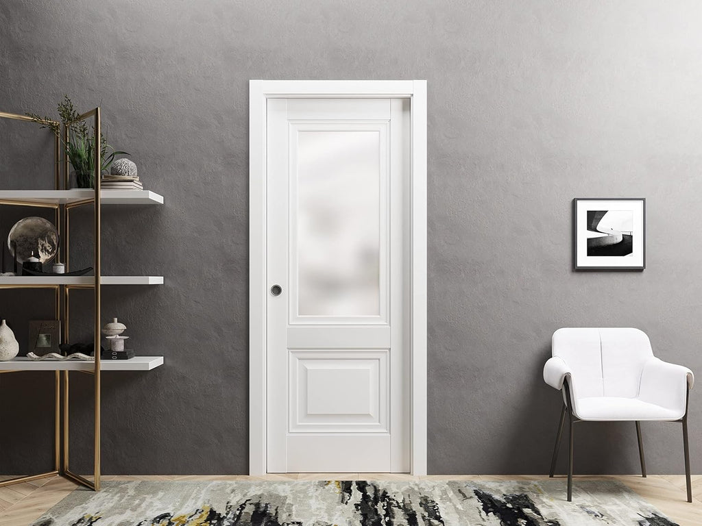 Slab Barn Door Panel | Lucia 8822 White Silk | Sturdy Finished Wooden Kitchen Pantry Shaker Doors | 