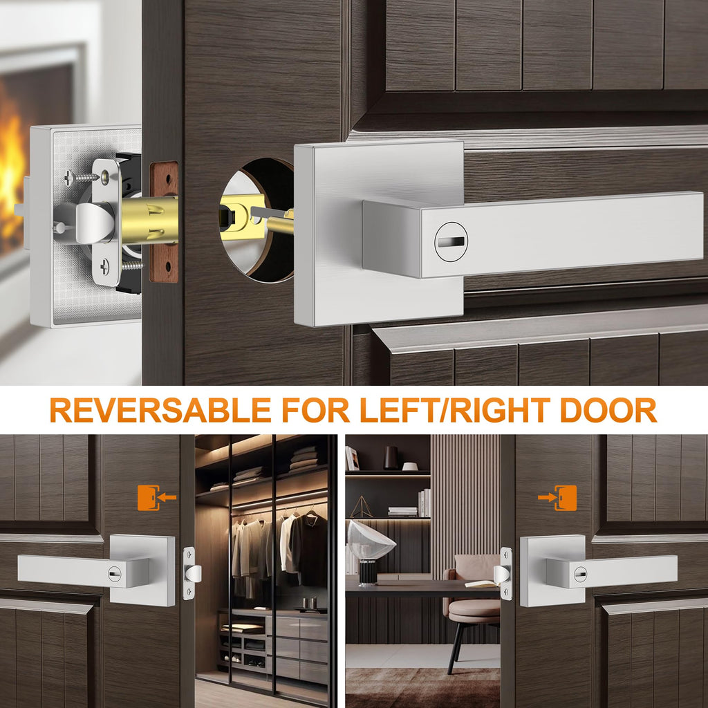 10 Pack Brushed Nickel Door Handle, Door Knobs Interior Heavy Duty, Flat Square Privacy Door Levers, Keyless Door